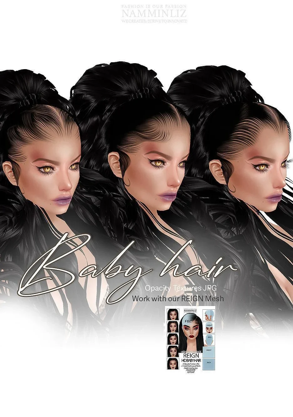 Enhance IMVU Namminliz's stunning beautiful store File Sale! baby hair edges, baby hair mesh reign