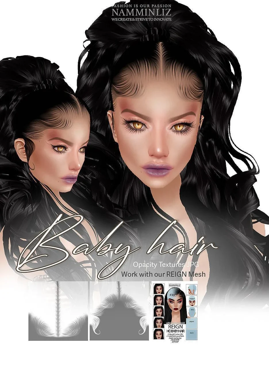 Enhance IMVU Namminliz's stunning beautiful store File Sale! baby hair edges, baby hair mesh reign
