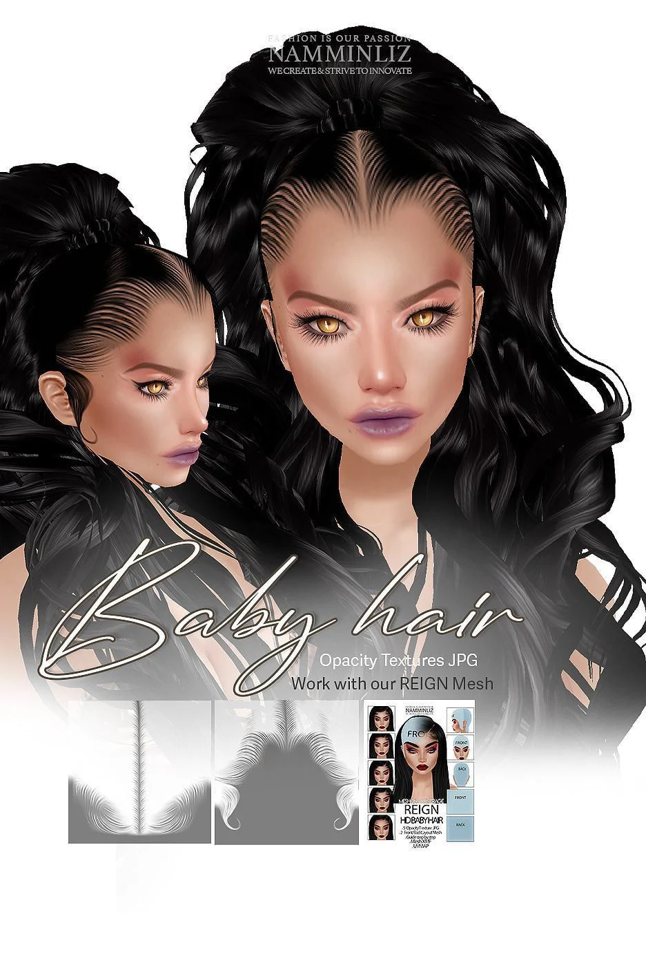BbayHairV2 Enhance IMVU Namminliz's stunning beautiful store File Sale! baby hair edges, baby hair mesh reign