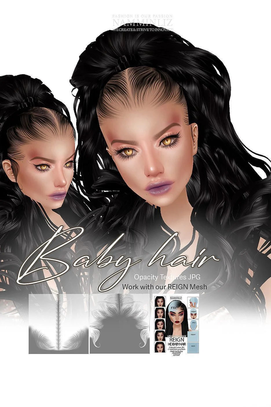 BbayHairV3 Enhance IMVU Namminliz's stunning beautiful store File Sale! baby hair edges, baby hair mesh reign