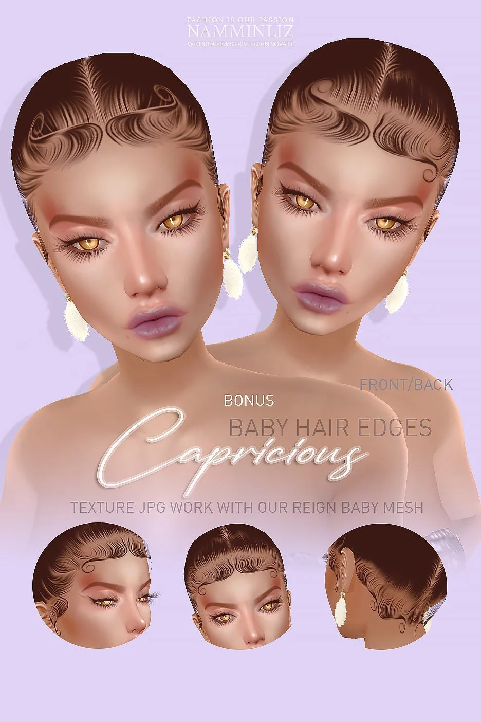 Bonus Enhance IMVU Namminliz's stunning beautiful store File Sale! baby hair edges, baby hair mesh reign