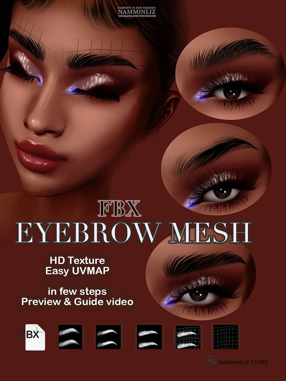 Eyebrows Mesh FBX & 3 Textures