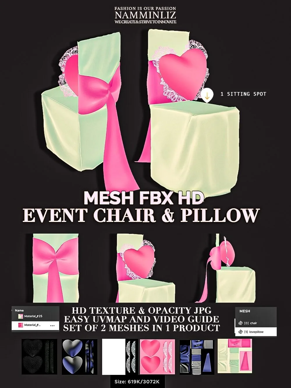 Event Chair & Pillow Mesh FBX
