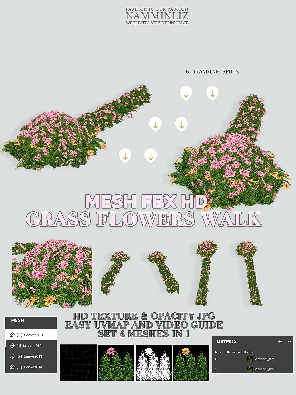 Grass Flowers Walk Mesh FBX