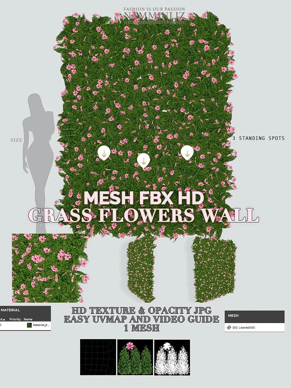 Grass Flowers Wall Mesh FBX