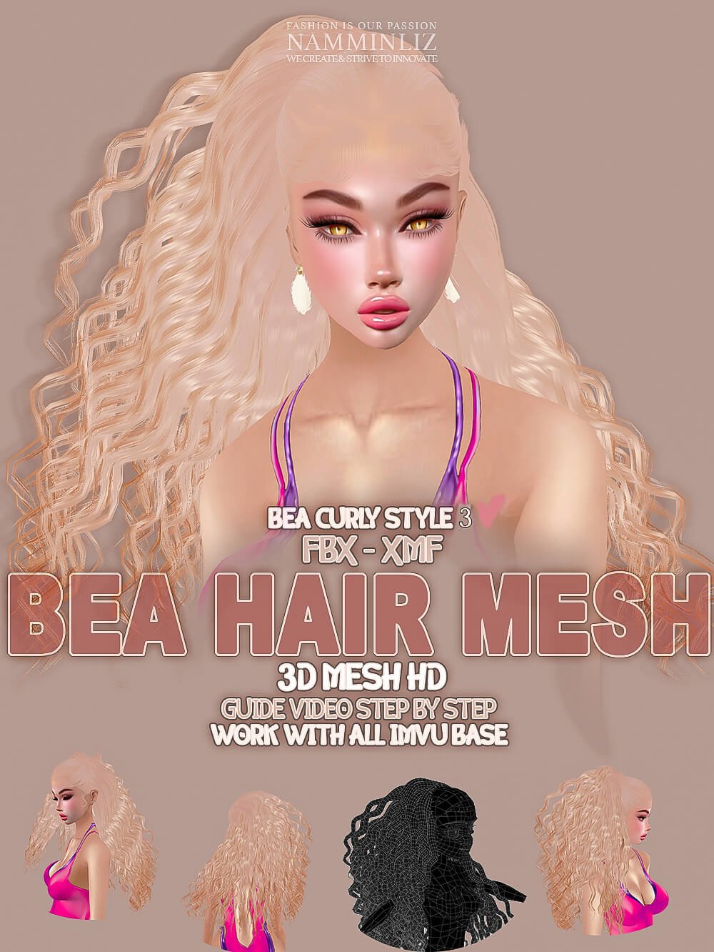 BEA Curly Style 3 HAIR MESH FBX XMF