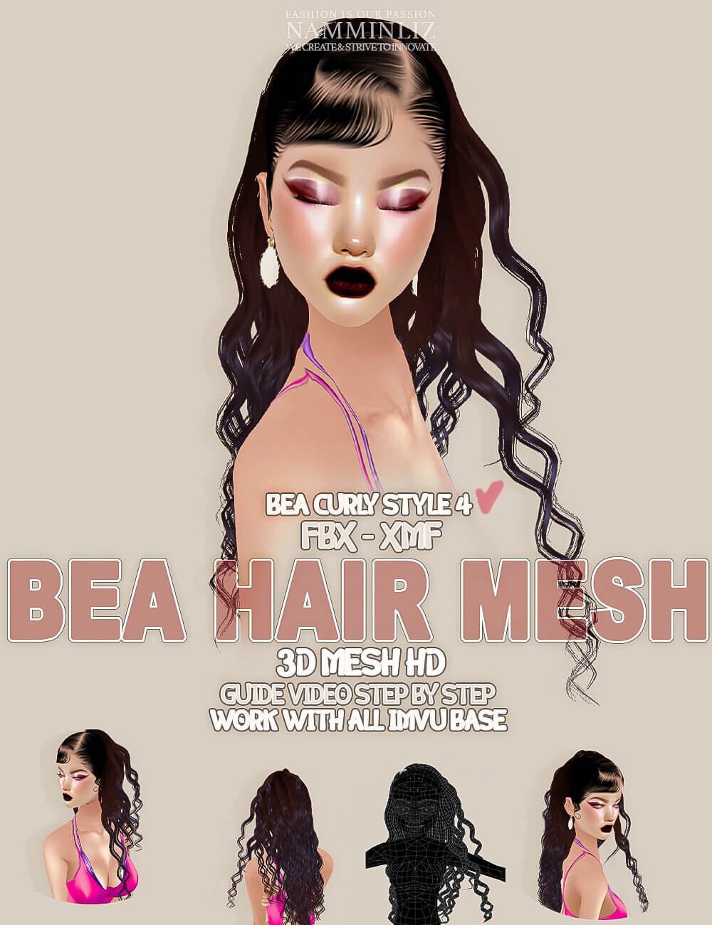 BEA Curly Style 4 HAIR MESH FBX XMF