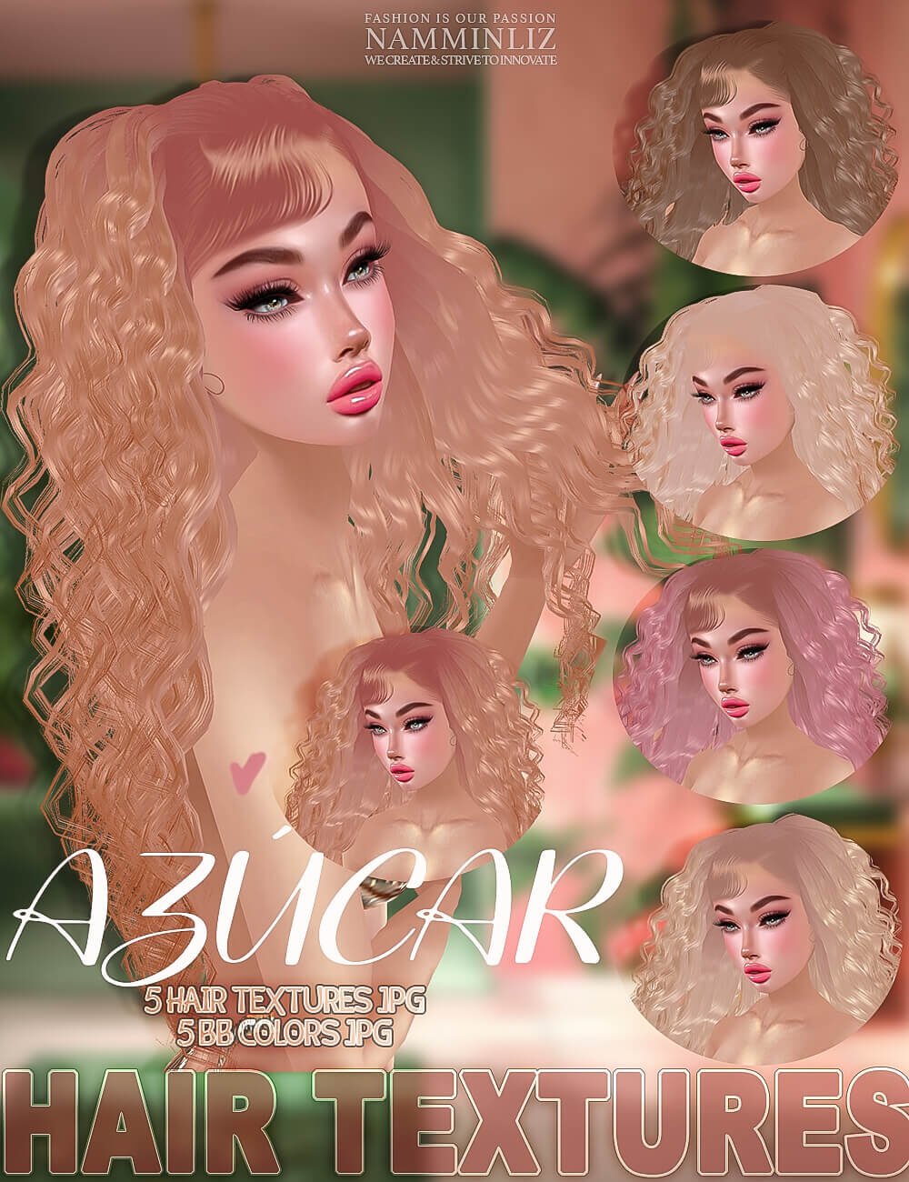 Azucar 5 Hair Textures with BB colors V1