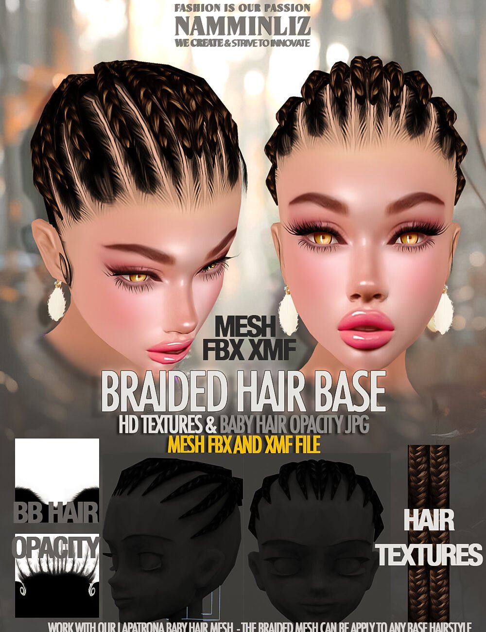 Braided Hair HD Base Mesh FBX XMF