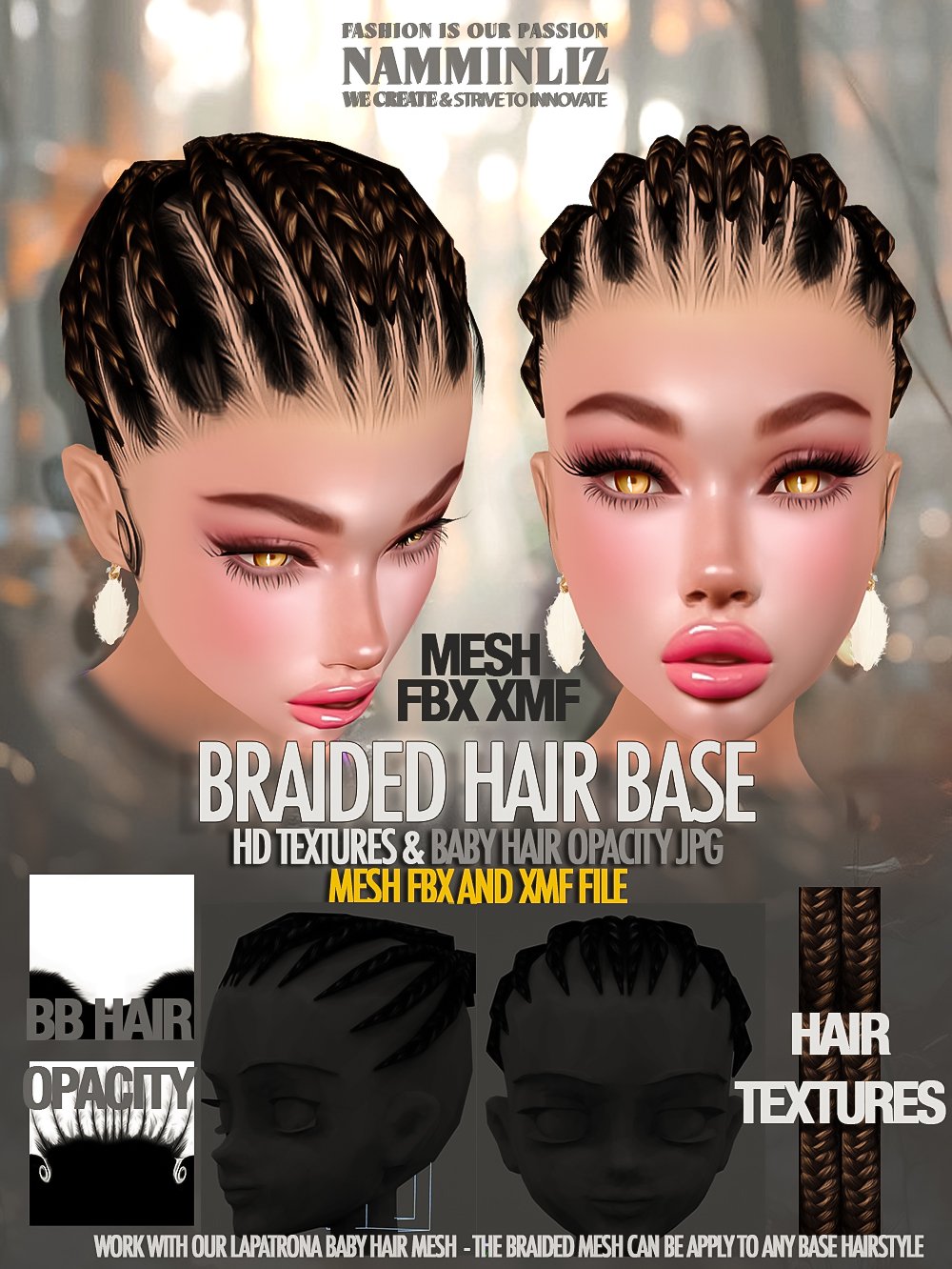Braided Hair HD Base Mesh FBX XMF