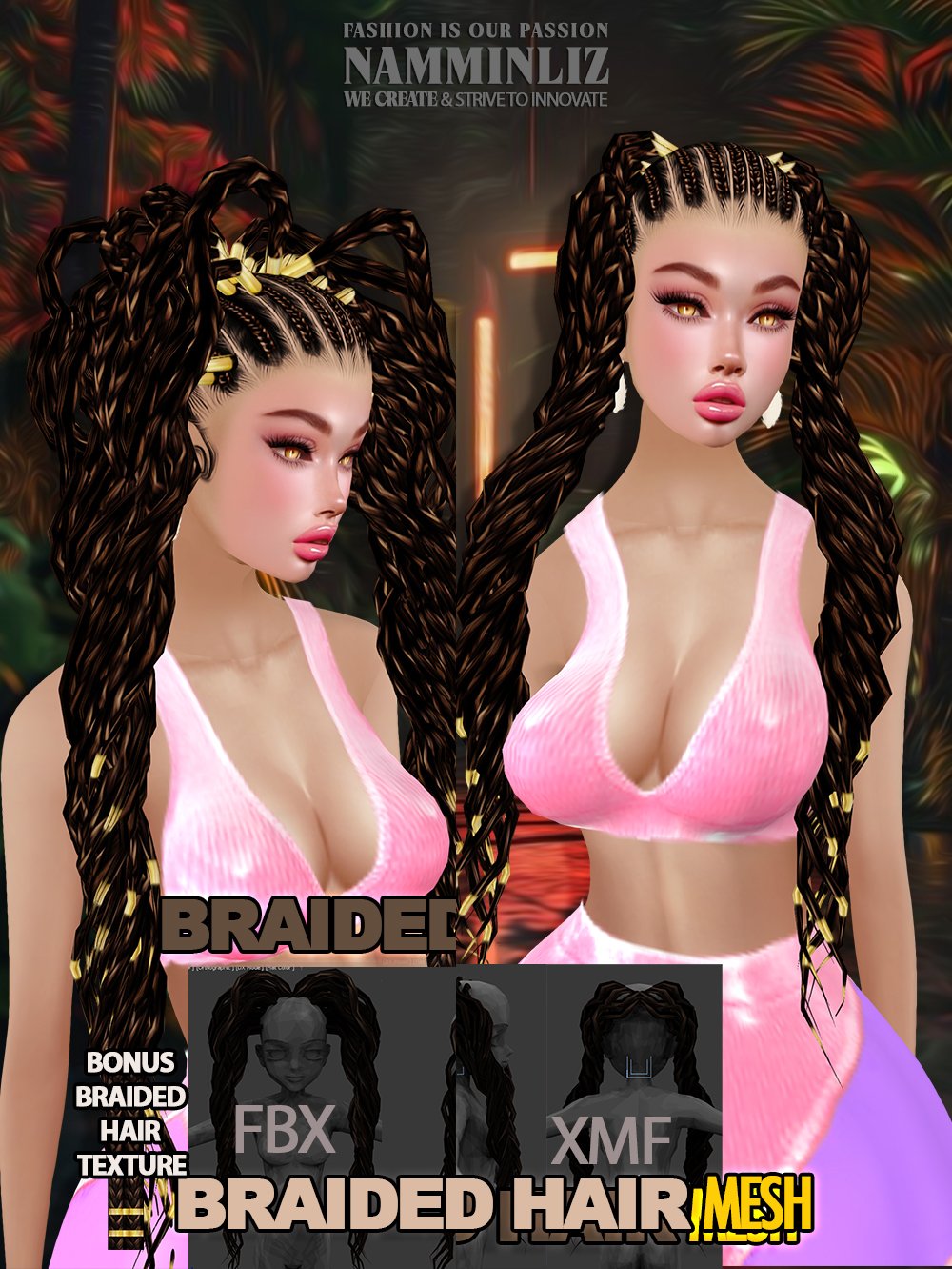 BraidedHair 3D HD Mesh FBX XMF
