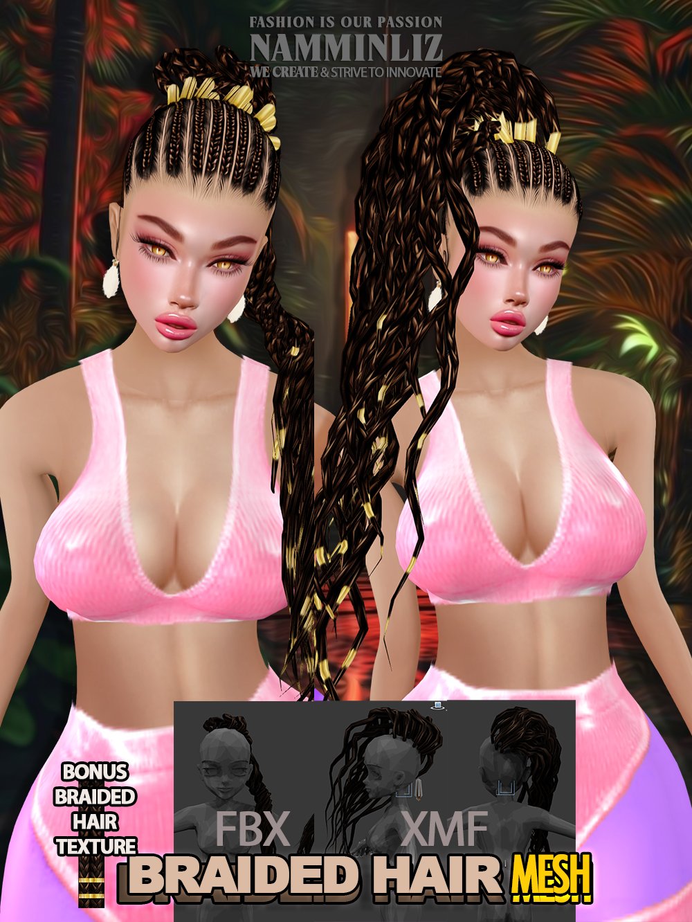 BraidedHair 3D HD Mesh FBX XMF pt2