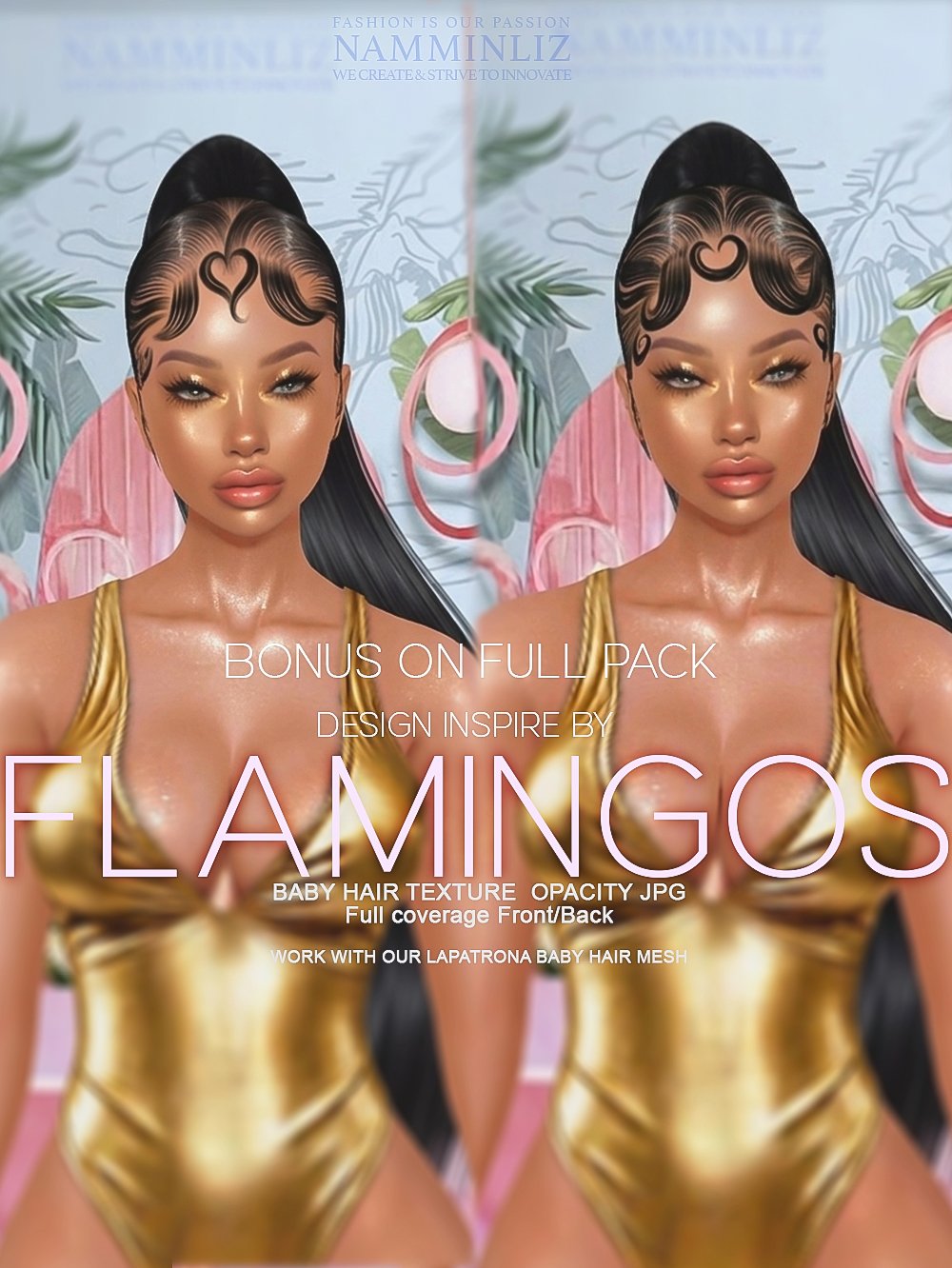 Flamingos Heart Baby hair opacity